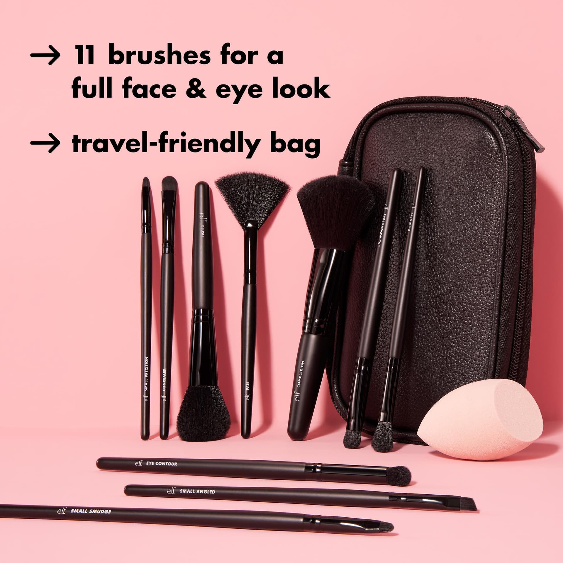 e.l.f. Full Face & Eye Makeup Brush Set, 11 Makeup Brushes For Foundation To Bronzer, Eyeshadow & More, Vegan & Cruelty-Free thumbnail 3
