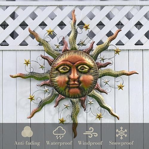TERESA'S COLLECTIONS Sun Metal Wall Art for Outdoor Decor,21" Bronze Sun Face 3D Wall Decor for Garden Decor,Rustic Retro Hanging Sculpture for Outside Living Room Home Patio Farmhouse Gifts for Mom thumbnail 8