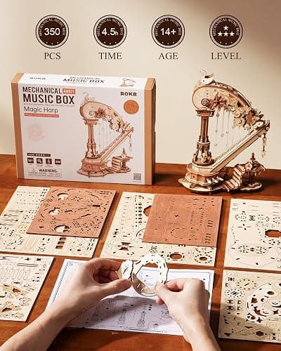 ROKR 3D Wooden Puzzles for Adults - Magic Harp Music Box, Mechanical Model Kit Self-Playing Musical Instrument, DIY Craft Kits, Home Decor & Birthday Gifts, Hobbies for Men Women thumbnail 8