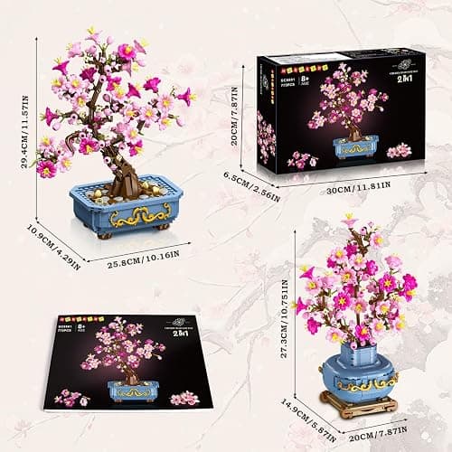 HOGOKIDS Flowers Cherry-Blossom Bonsai Building Set - 2 in 1 Artificial Bonsai Tree Plants for Home Decor & Display Cherry Botanical Building Blocks Birthday Valentine's Gift for Adults Teens (775PCS) thumbnail 3