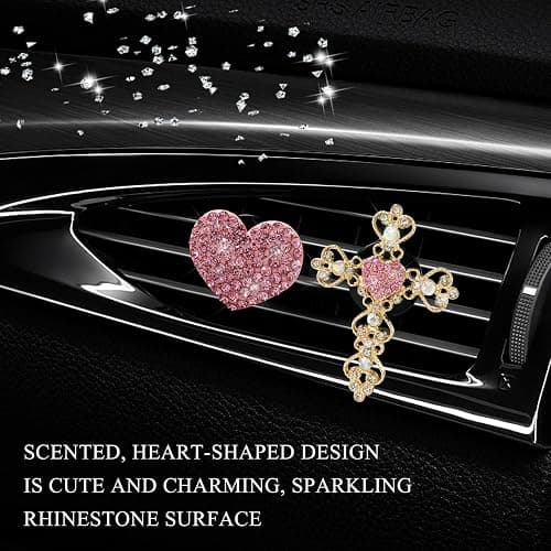 SHMZK 2 PCS Bling Car Vent Clip, Crystal Rhinestone Cross and Heart Car Air Fresheners Vent Clips, Diamond Car Air Conditioner Outlet Decoration Charm for Women, Car Accessories (Pink) thumbnail 4