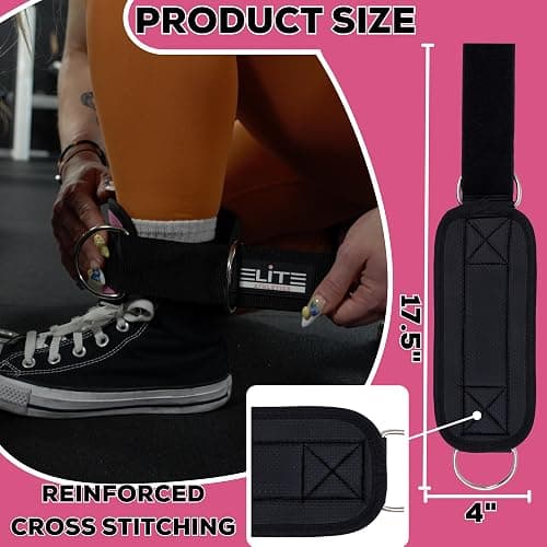 Elite Athletics Barbell Squat Pad for Women & Pair of Gym Ankle Straps for Cable Machines with Secure Straps & Carry Bag - Pink Hip Thrust Foam Squat Bar - Thick Foam Cushion thumbnail 6