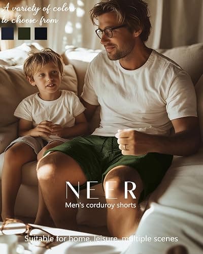 Neer 3 Pack Men's Corduroy Shorts Casual Elastic Waist Drawstring Lightweight Summer Beach Loose Fit Shorts with 3 Pockets thumbnail 4