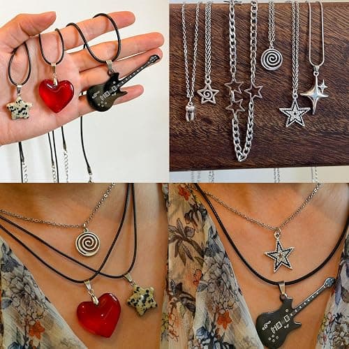 LIRUNQIN 9 Pcs Y2K Grunge Goth Heart and Star Necklace Set for Women - Emo and Scene Accessories thumbnail 3