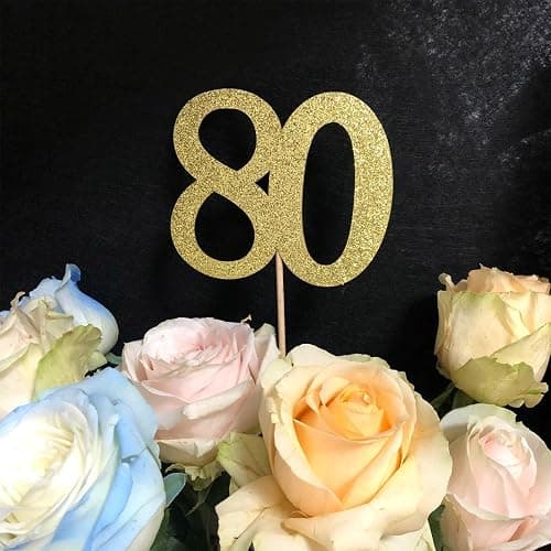 10Pcs Gold 80th Birthday & Anniversary Centerpiece Sticks, Pre-Assembled | Pre-assembled double-sided sticks for vases, party tables, vases, cakes, dessert tables and party displays thumbnail 2