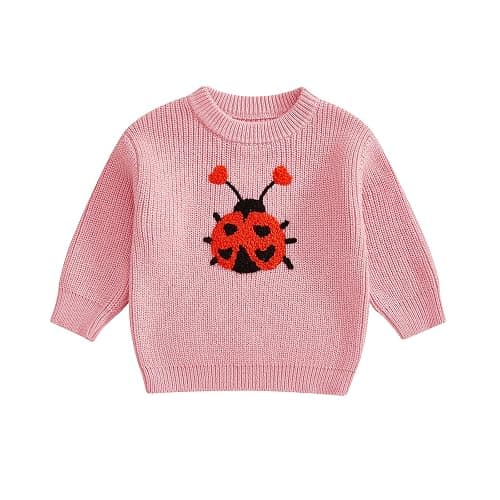 Toddler Girl Ladybug Sweaters Long Sleeve Embroidery Ladybird Jumpers Knit Pullover Tops Infant Baby Valentines Outfit - Image 1