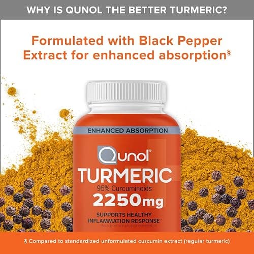 Qunol Turmeric Curcumin 2250mg, Black Pepper Extract for Enhanced Absorption, Supports Healthy Inflammation Response and Joint Health, Dietary Supplement, Vegetarian Formula, 90 Capsules thumbnail 6
