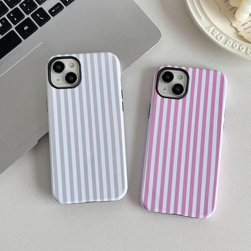Longlayss Compatible with iPhone 14 Plus/15 Plus Case Cute Aesthetic Striped Phone Case for Women Girl Shockproof Slim TPU and Hard PC Protective Cover (Antique White) thumbnail 6