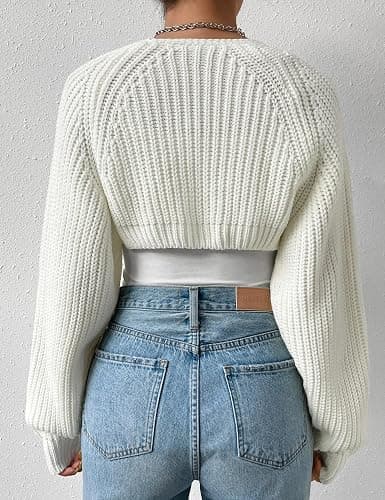 SECRETEYARD Women's Long Sleeve Open Front Knitted Crop Cardigan Drop Shoulder Knit Bolero Shrug Sweater thumbnail 6