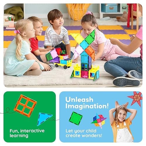 PicassoTiles 101 PCs Magnetic Tiles Building Blocks with Car & Drawstring Carry Bag Toy Storage Magnet Block for Toddlers Kids STEM Toy Set Educational Tile Learning Brain Development Ages 3+ PC101 thumbnail 6
