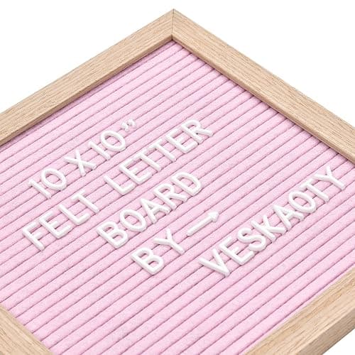 Felt Letter Board with 294 Letters, Numbers & Symbols - 10 x 10 inch Changeable Message Board with Wooden Frame Wall Mount Hook, Pink & Wood thumbnail 4