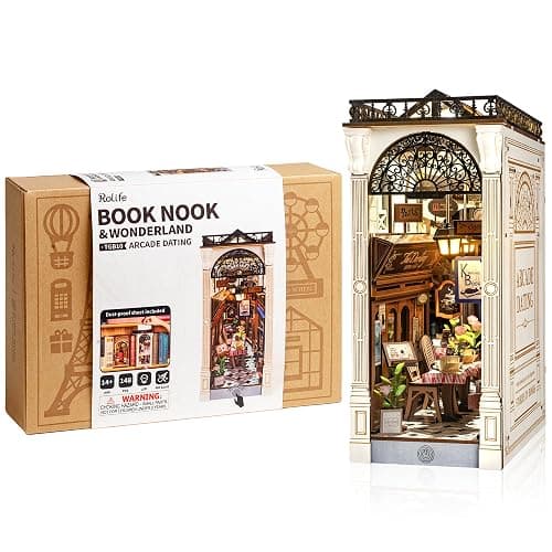 Rolife DIY Book Nook Kits for Adults, Miniature Dollhouse Booknook Kit, 3D Wooden Puzzle Creative Decorative Bookends Bookshelf Diorama Insert Crafts Hobbies Gifts (Arcade Dating) - Image 1