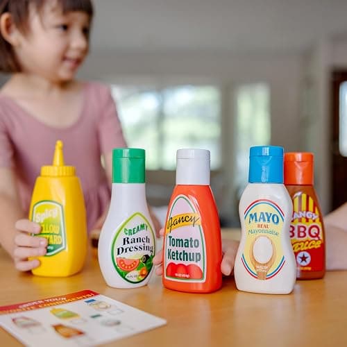 Melissa & Doug 5-Piece Favorite Condiments Play Food Set Play Ketchup and Mustard Bottles, Pretend Food Set for Kids Ages 3+ thumbnail 2