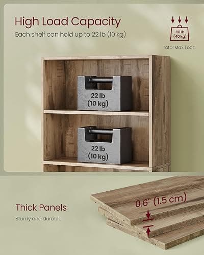 VASAGLE Custos Collection - Bookshelf, 3-Tier Bookcase, Book Shelf, Open Storage Shelf, 9.4 x 23.6 x 32 Inches, for Living Room, Home Office, Dinning Room, Camel Brown ULBC163L01 thumbnail 7
