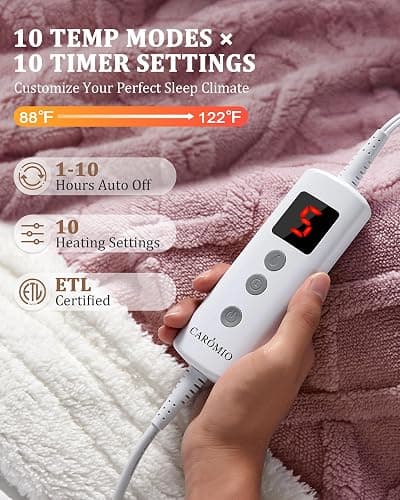 CAROMIO Heated Throw Blanket - Thick Tufted Sherpa Electric Blanket Throw with 10 Heating Levels and 10 Time Settings, ETL Certified Machine Washable Fast Heating Blanket Throw 50"×60", Dusty Pink thumbnail 4