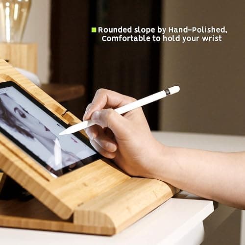 ELETIUO Tablet Desktop Stand Height Adjustable,Foldable Bamboo Drawing Ipad Holder,Multi-Angle Portable Stand Organizer,Compatible with 12.9 inch ipad pro 3rd/4th Gen thumbnail 5