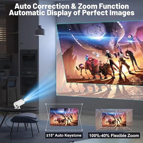 Mini Projector with WIFI 6 and Bluetooth, 4K 1080P Support Portable Projector 180° Rotatable 130'' Screen Movie Projector Auto Keystone Compatible for Laptop, PC, Smartphone (White) thumbnail 4