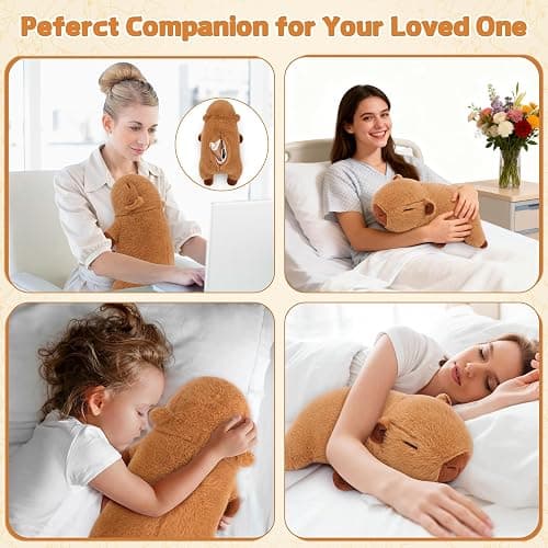Weighted 17'' Big Capybara Electric Stuffed Animal Heating Pad for Cramps&Menstrual Pain Relief, Weighted 0.9lb Plush Heating Pad,USB Powered Heated for Neck/Back/Shoulder,Gift for Women Wife Girls thumbnail 6