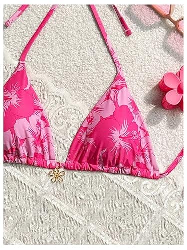Milumia Floral Halter String Triangle Bikini Top for Women Bathing Suit Swim Top thumbnail 3