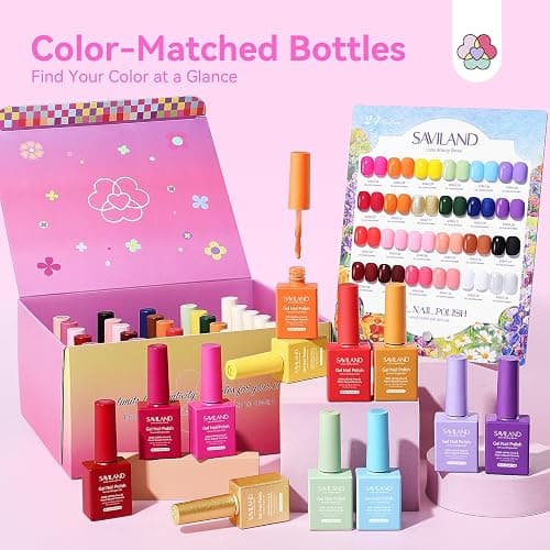 SAVILAND 30Pcs HEMA-Free Gel Nail Polish Set 10ml: 24 Colors Professional U V Gel Polish Kit & 6 Essential Gel Base Top Coat Builder Gel Swatch Card for Nail Studio Art Design Salon Gifts Women thumbnail 8