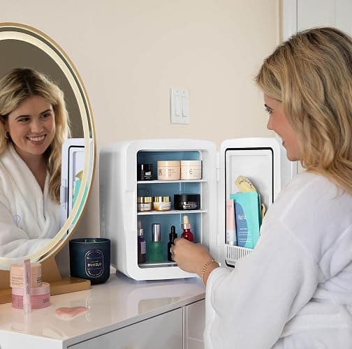 Cooluli 10L Mini Fridge for Bedroom - Car, Office Desk & College Dorm Room 12v Portable Cooler Warmer Food, Drinks, Skincare, Beauty Makeup AC/DC Small Refrigerator with Glass Front, 110 Volts, White thumbnail 2