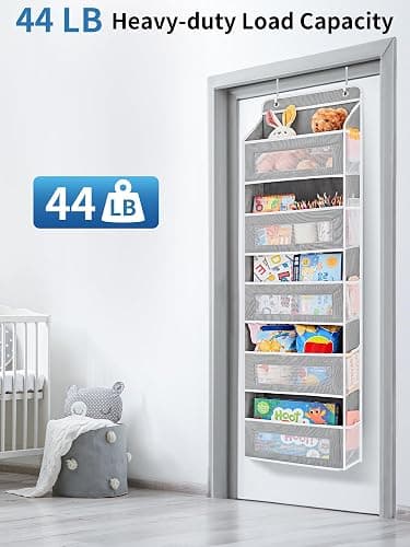 JARLINK Over The Door Organizer Storage, 5 Shelf Hanging Door Organizer with 5 Large Capacity Pockets, Anti Tilt 44 lb Load Behind Door Storage for Bedroom, Bathroom, Pantry, Nursery, (Grey) thumbnail 6