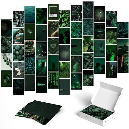 Y2K BOO Dark Green Wall Collage Kit - 50 Aesthetic Posters for Room Decor, Perfect for Dorms and Bedrooms, Stylish Dark Green Wall Art for Teen Girls and Cozy Spaces - Dark Green - Set of 50 - Image 1