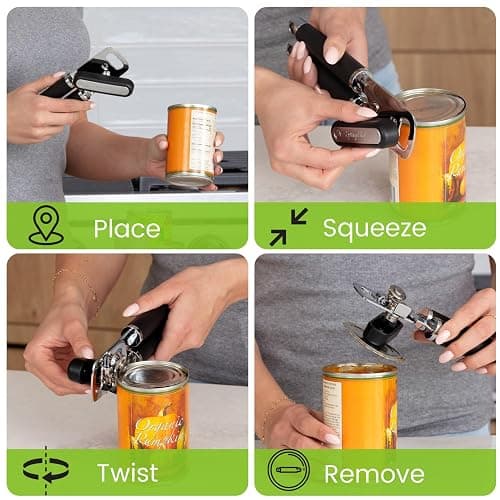 Spring Chef Stainless Steel Can Opener - Manual with Soft Grip Handles, Easy Turn, Heavy Duty Hand Can Openers for Seniors with Smooth Edge - Magnetic Lid Remover - Black thumbnail 8