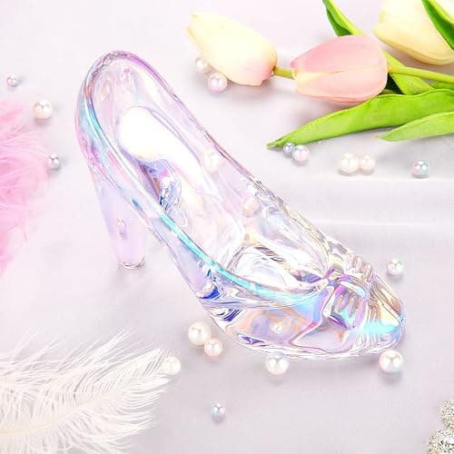 Cinderella Shoe Decor, Crystal High Heels Shoes Ornaments Glass Slipper Decoration Gift for Wedding Birthday Halloween Christmas Party, Colorful Transparent thumbnail 2