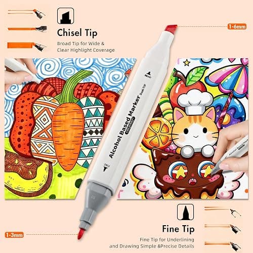 80 Colors Alcohol Markers Dual Tip Brush & Chisel Tips for Coloring Art | Alcohol based blendable ink, no bleed dual tip markers for adult coloring sketching drawing, safe for artists kids beginners thumbnail 3