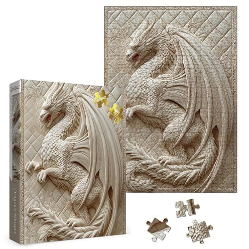 Larkipuzz 3 D Dragon Quilt Animal Puzzles for Adults 1000 Pieces | Beautiful Difficult Art Challenging Embroidery White Jigsaw Puzzle thumbnail 4
