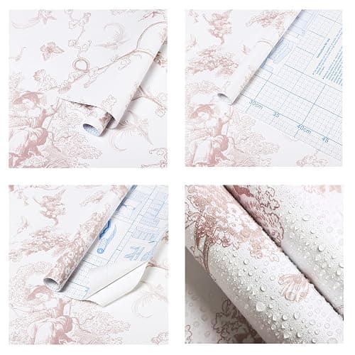 Timeet Peel and Stick Wallpaper Pink and White Self Adhesive Wallpaper Cupid Manor Painting 41x300CM Waterproof Vinyl Wrap Sticky Back Wallpaper for Living Room Bedroom Wall Cabinet Shelf thumbnail 4