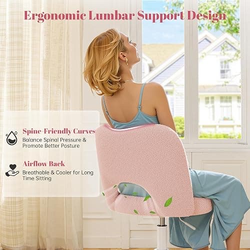DurayLoly Vanity Chair with Wheels Pink,Cute Vanity Chair with Back,Ultra-Plush Fleece Cute Desk Chair, Small Office Chair Height Adjustable,for Make-up Room,Bedroom thumbnail 5