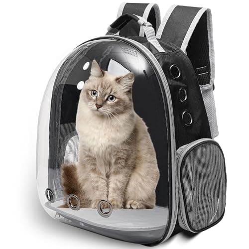 Vivicreate Large Cat Backpack Carrier for Travel and Hiking Transparent Pet Bubble Backpack for Cats up to 20lbs with Ventilation and Padded Straps Mochila para Gatos transportadora mascotas (Black) thumbnail 2