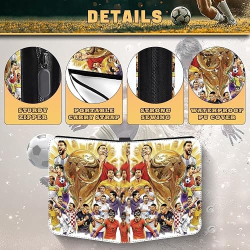 Soccer Card Binder 4 Pocket,Trading Card Binder Fits 440 Cards with 55 Removable Sleeves,Binder Collection Booklet with Zipper, PU Portable Card Holder for Soccerl Fans World Cup thumbnail 3