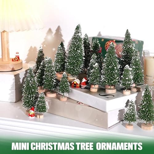 30Pcs Mini Christmas Trees Artificial Christmas Tree Bottle Brush Trees with Wooden Base for Christmas Decor Christmas Party Home Table Craft Decorations(Green-A) thumbnail 3