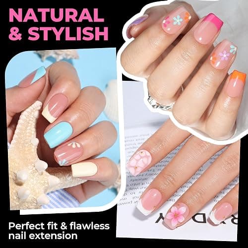 UNA GELLA Gel Nail Tips Square Short, 15 Sizes Short Square Press on Nails | Pre Etched 300pcs Soft Gel Fake Nails Full Cover for Nail Extension Home DIY Salon for Flat & Curved Nail Beds thumbnail 2