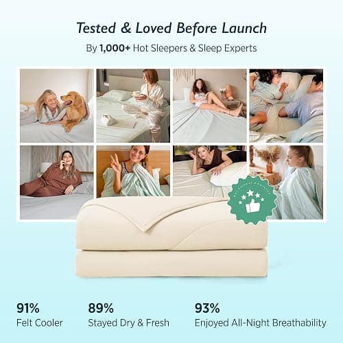 Breescape Cooling Comforter Throw Size - BlendTek™ Q-Max>0.46 Tech, Breathable Blanket for Hot Sleepers & Night Sweats Relief, Premium Lightweight Summer Bedding, 52x72 Inches, Ivory thumbnail 4