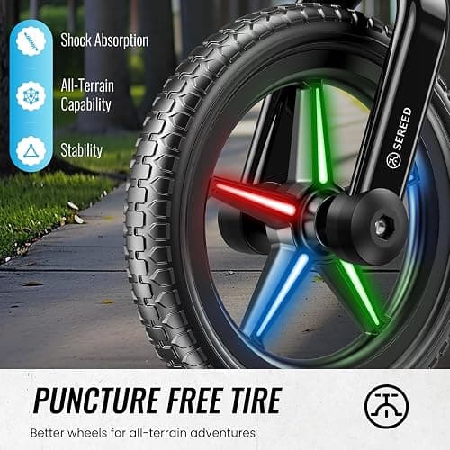 SEREED Toddler Balance Bike 2 Year Old, No Pedal Kids Bicycle Toys for 2-5 Years Old, Tool-Free Adjustment, Customize Plate with Stickers, Gift for 2-3 Boys Girls (Black Lighting) thumbnail 6