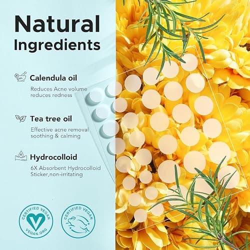 Pimple Patch Acne Patch, 4 Sizes 140 Patches Acne Absorbing Cover Patch, Hydrocolloid Invisible Acne Patches for Face Zit Patch Acne Dots Tea Tree, Calendula Oil thumbnail 3