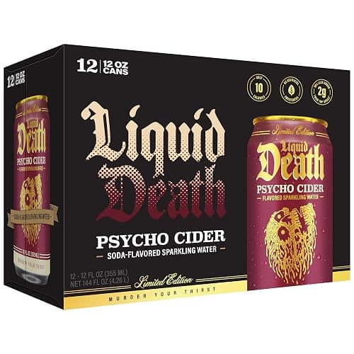 Liquid Death Soda-Flavored Sparkling Water - Psycho Cider (Apple Cinnamon), Less Sugar*, Huge Flavor, No Caffeine, No Artificial Sweeteners, 12 Fl Oz (Pack of 12) thumbnail 6