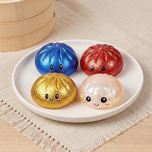 BCBU Glitter Dumpling Squishy,Dumpling Squishies,Glitter Dumpling Mystery Box,Colorful Dumpling Stress Balls Fidget,Jumbo Squishy Toy with Steamer Box,Soft Squeeze Decompression Dough (Glitter Gold) thumbnail 2