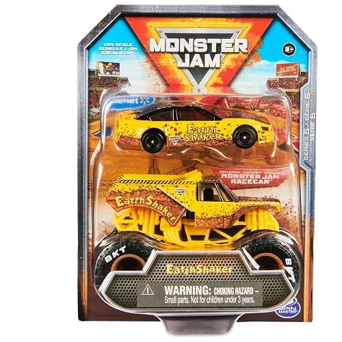 Monster Jam Official 1:64 Scale Diecast 2-Pack Series 5 Monster Truck and Race Car: Earth Shaker - Image 1