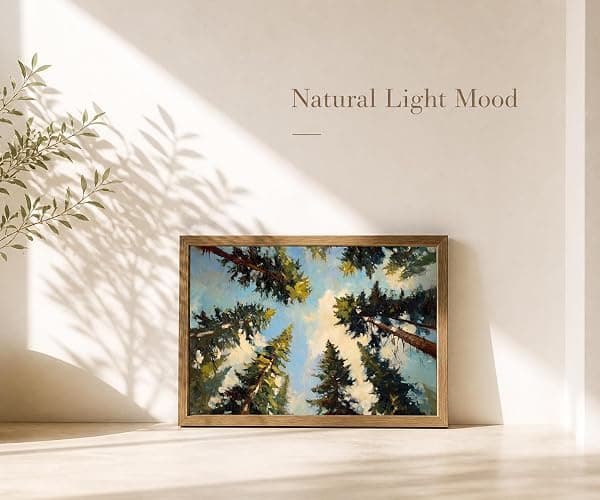 Framed Pine Forest Wall Art Canvas Print Summer Woodland Landscape Painting Cottagecore Pine Tree Picture Wall Decor for Living Room Bedroom Nursery Office12x16 In thumbnail 3