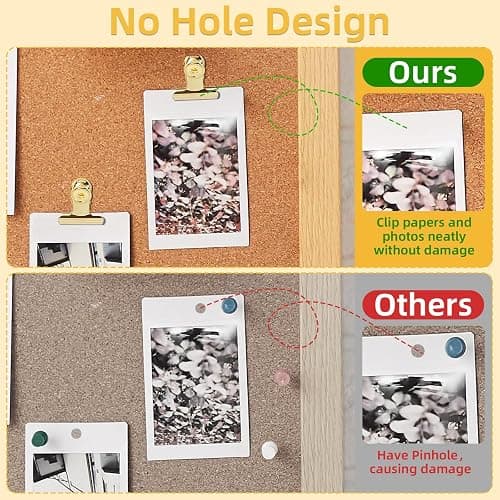 Golden Push Pins Clips (30 Pcs), Upgraded Thumb Tacks with Metal Clips for Cork Board, Bulletin Board Photos Notes Documents, No Hole Paper Clips Durable Office and School Supplies with Stronger Glue thumbnail 5