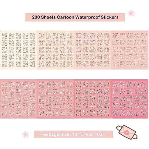 Doraking Kawaii Cute Animal Stickers for Journaling Scrapbooking, Vinyl Transparent Flower Stickers for Water Bottle Laptop, 200 Sheets Aesthetic Sticker Boxed Gifts for Teens Adults thumbnail 2