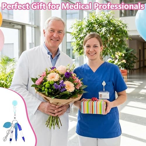 6 Pcs Nurse Pen Set, Nurse Badge Accessories, Retractable Badge Reel Clip with Mini LED Light Folding Scissors Highlighter Marker Multicolor Pen, Nursing Work Essentials Gift for Nurses Doctors Blue thumbnail 2