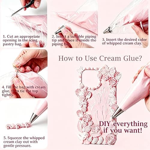 BoFUN Decoden Cream Glue Clay Kit, Whipped Cream Glue for Crafts DIY | Art Craft Kit with Piping Tip for Handmade Phone Case Mirror Jewelry Accessories Homemade Decoration thumbnail 4