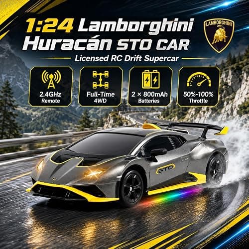 YESHIN 1：24 Lamborghini Haracan Drifting Car Gray, Lamborghini Toy Car, RC Cars for Boys Age 8-12, 2.4GHz Remote Control Car with Light thumbnail 3