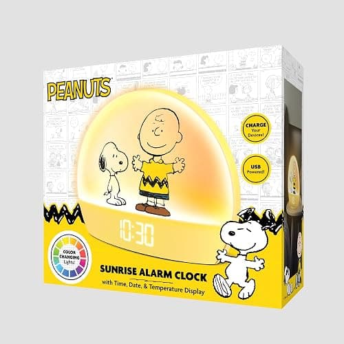 Peanuts Snoopy Sunrise Alarm Clock – Vibrant Snoopy Edition with Multicolor Lights, USB Charging, LED Display, Gentle Wake-Up Simulation, and Handy Snooze Function, Yellow thumbnail 4